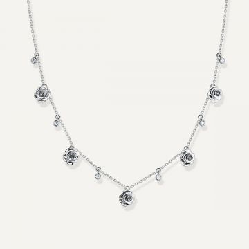 Rose Thank You Necklace with Five Pendant White Gold