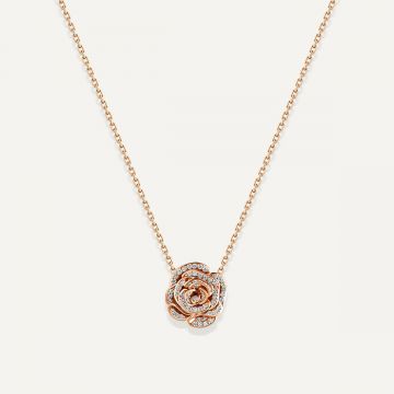 Rose Thank You Full Diamond Mini Pendant Pink Gold