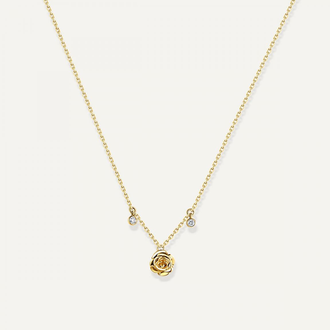 Rose Thank You Necklace with One Pendant Yellow Gold