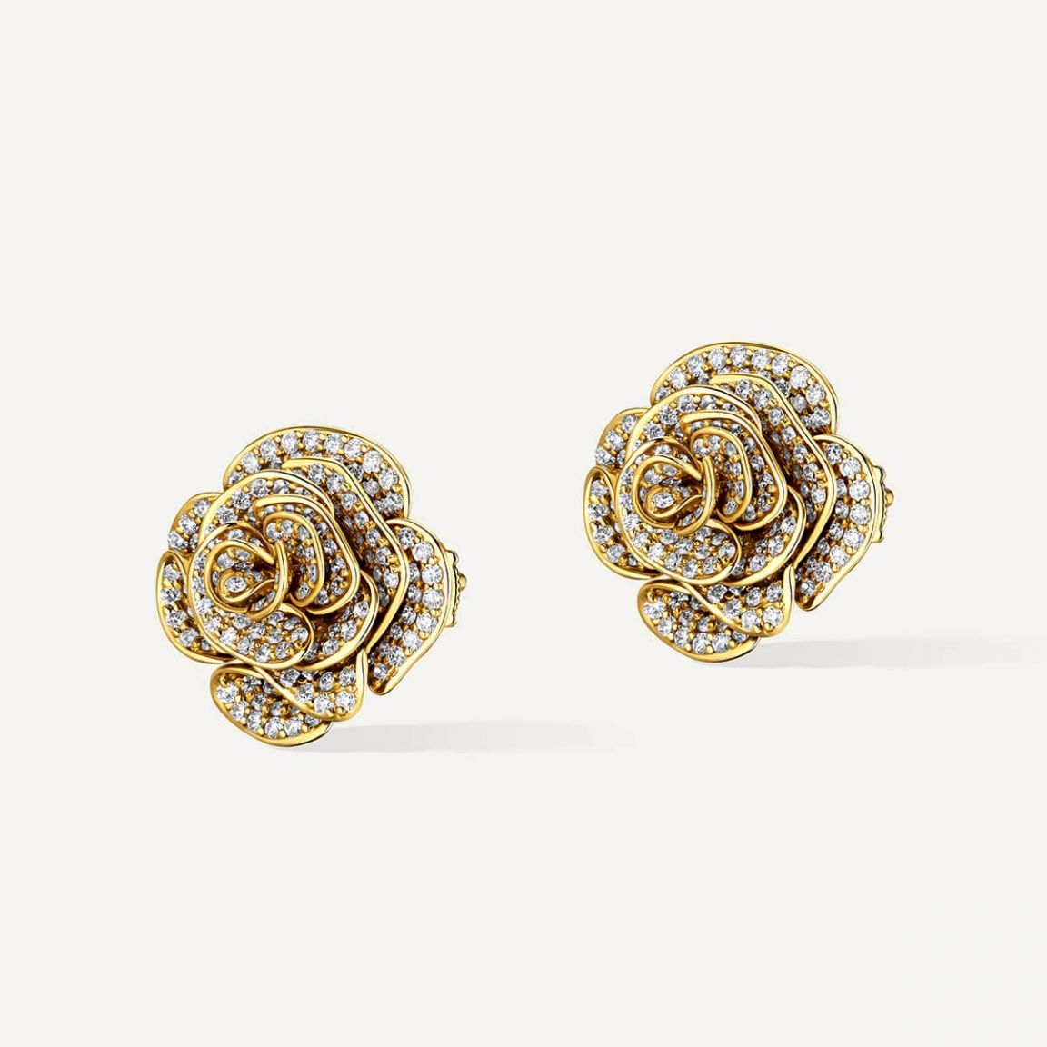 Rose Thank You Full Diamond Earring Yellow Gold