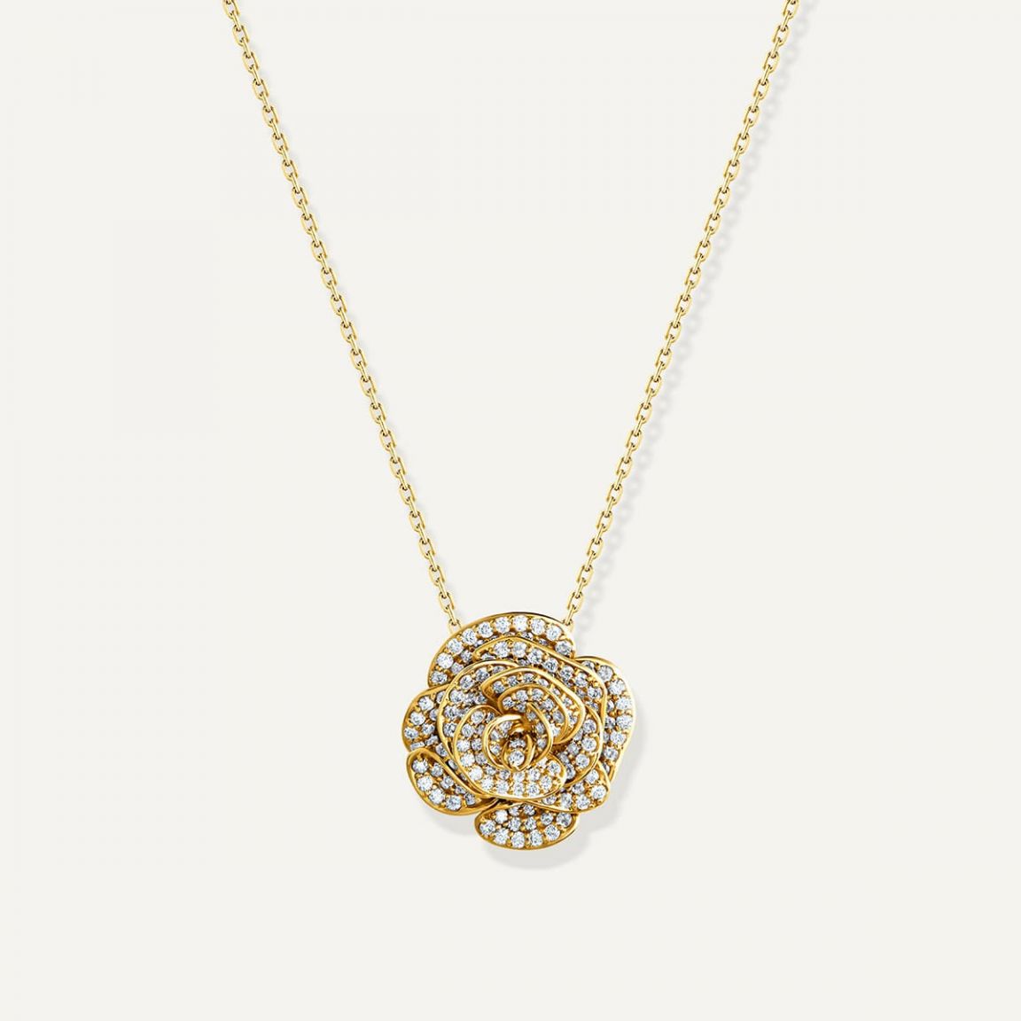 Rose Thank You Full Diamond Pendant Yellow Gold