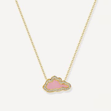Cloud Love Diamond Line Pink Enamel Pendant Yellow Gold