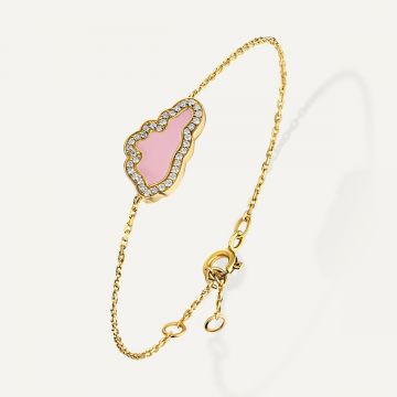 Cloud Love Diamond Pink Enamel Bracelet Yellow Gold