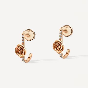 Rose Thank you Earring with Three Diamond Pink Gold