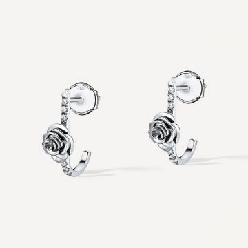 Rose Thank you Earring with Three Diamond White Gold