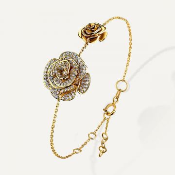 Rose Thank you Full Diamond Bracelet Yellow Gold