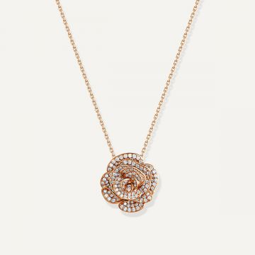Rose Thank You Full Diamond Pendant Pink Gold