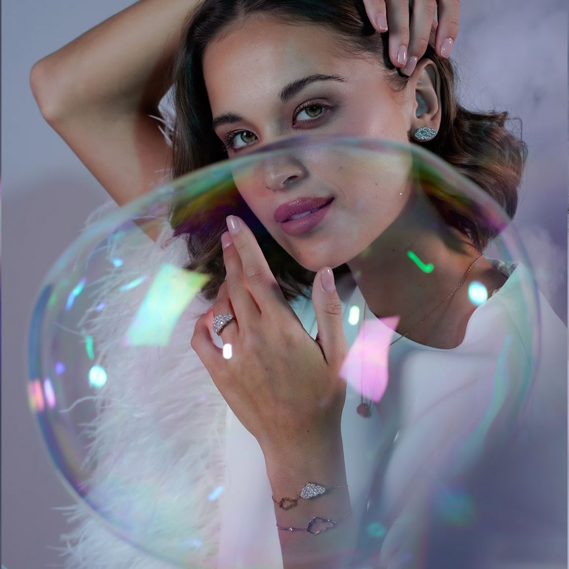 Cloud Love Full Diamond Bracelet White Yellow Gold