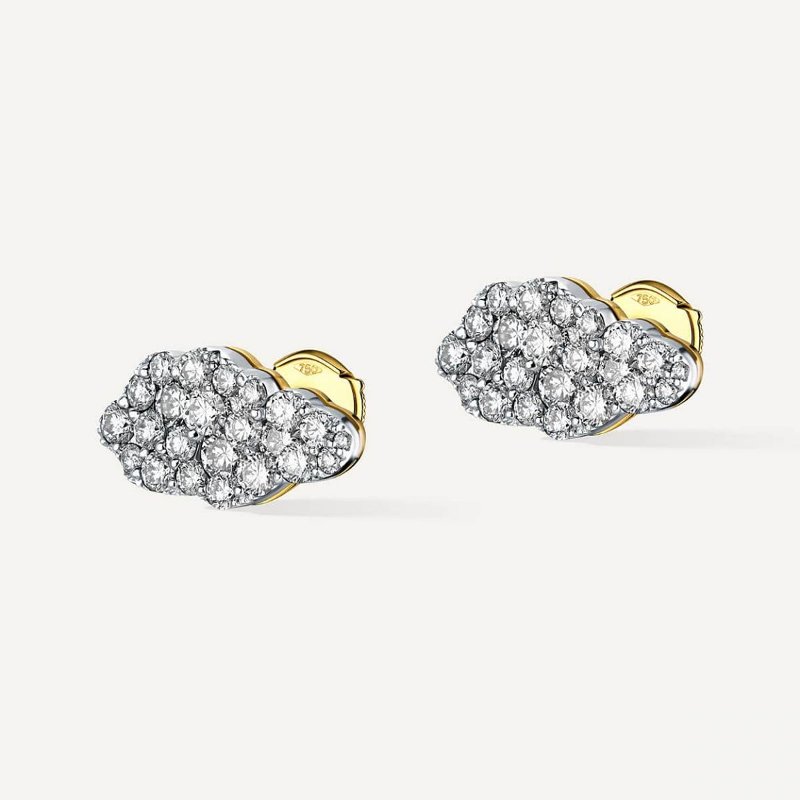 Cloud Love Full Diamond Earring White Yellow Gold