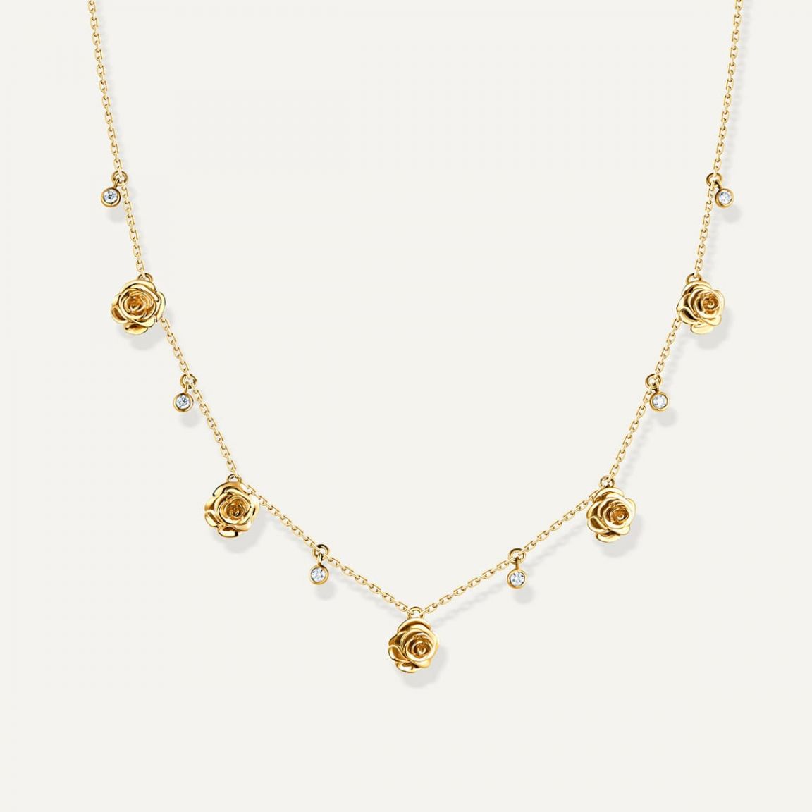 Rose Thank You Necklace with Five Pendant Yellow Gold