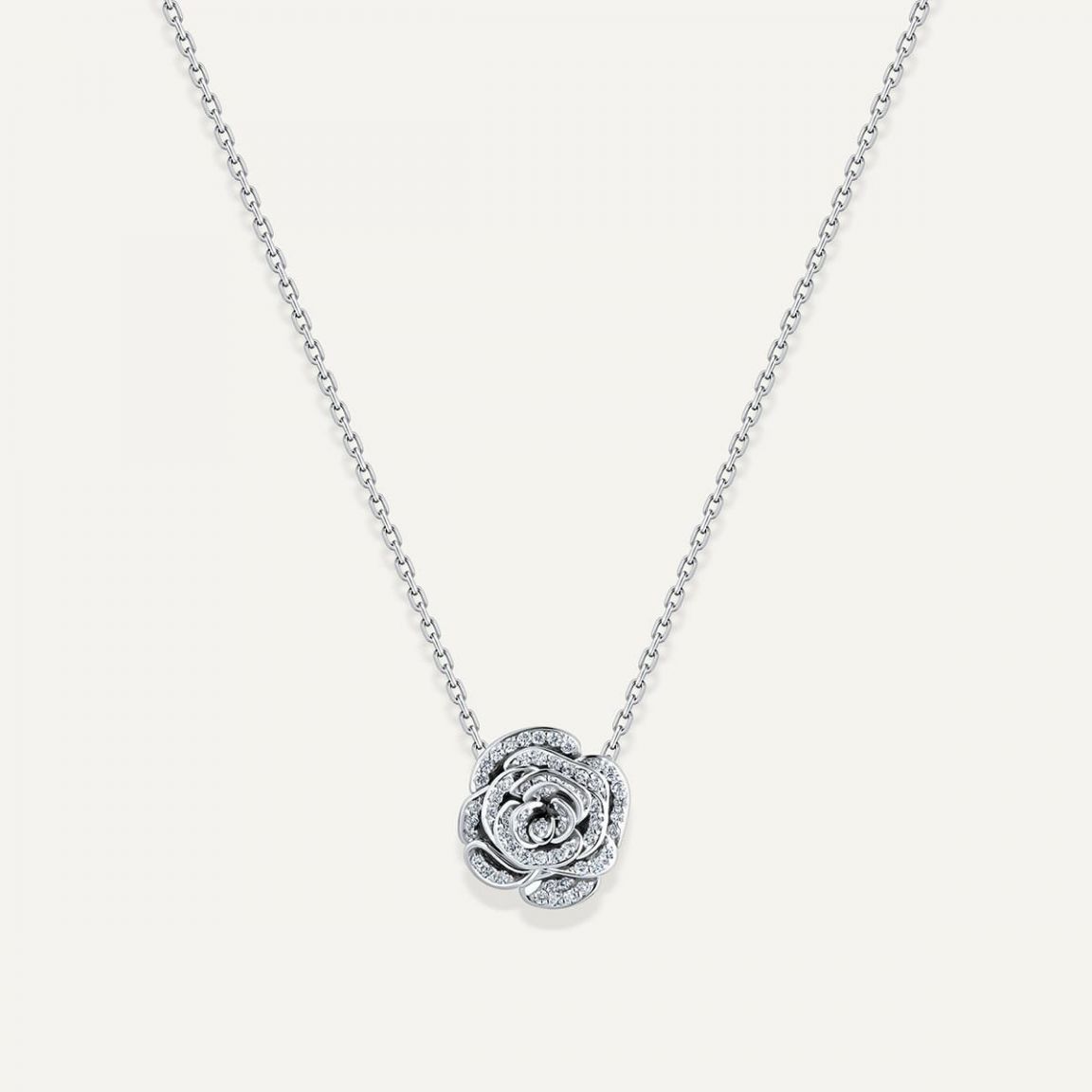 Rose Thank You Full Diamond Mini Pendant White Gold