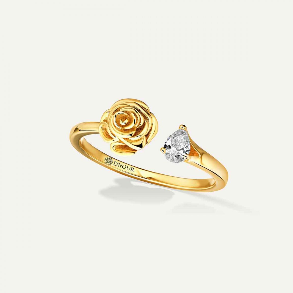 Rose Thank You Gold Mini Ring with Pear Diamond Yellow Gold