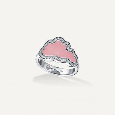 Cloud Love Diamond Pink Enamel Ring White Gold