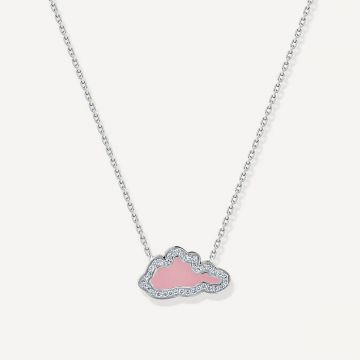 Cloud Love Diamond Line Pink Enamel Pendant White Gold
