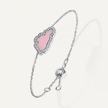 Cloud Love Diamond Pink Enamel Bracelet White Gold