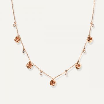 Rose Thank You Necklace with Five Pendant Pink Gold