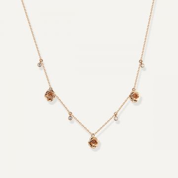 Rose Thank You Necklace with Three Pendant Pink Gold