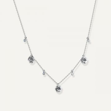 Rose Thank You Necklace with Three Pendant White Gold