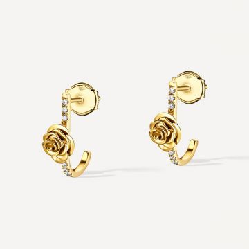 Rose Thank you Earring with Three Diamond Yellow Gold