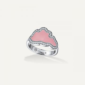 Cloud Love Diamond Pink Enamel Ring White Gold