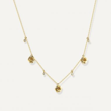 Rose Thank You Necklace with Three Pendant Yellow Gold